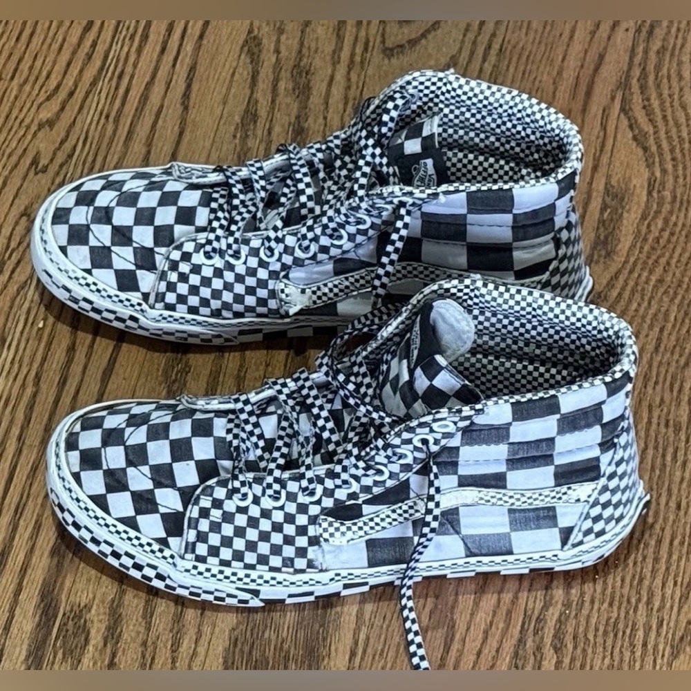 Vans Sk8-Hi Top Black White Off The Wall RARE Checkerboard Sneakers Mens 11.5